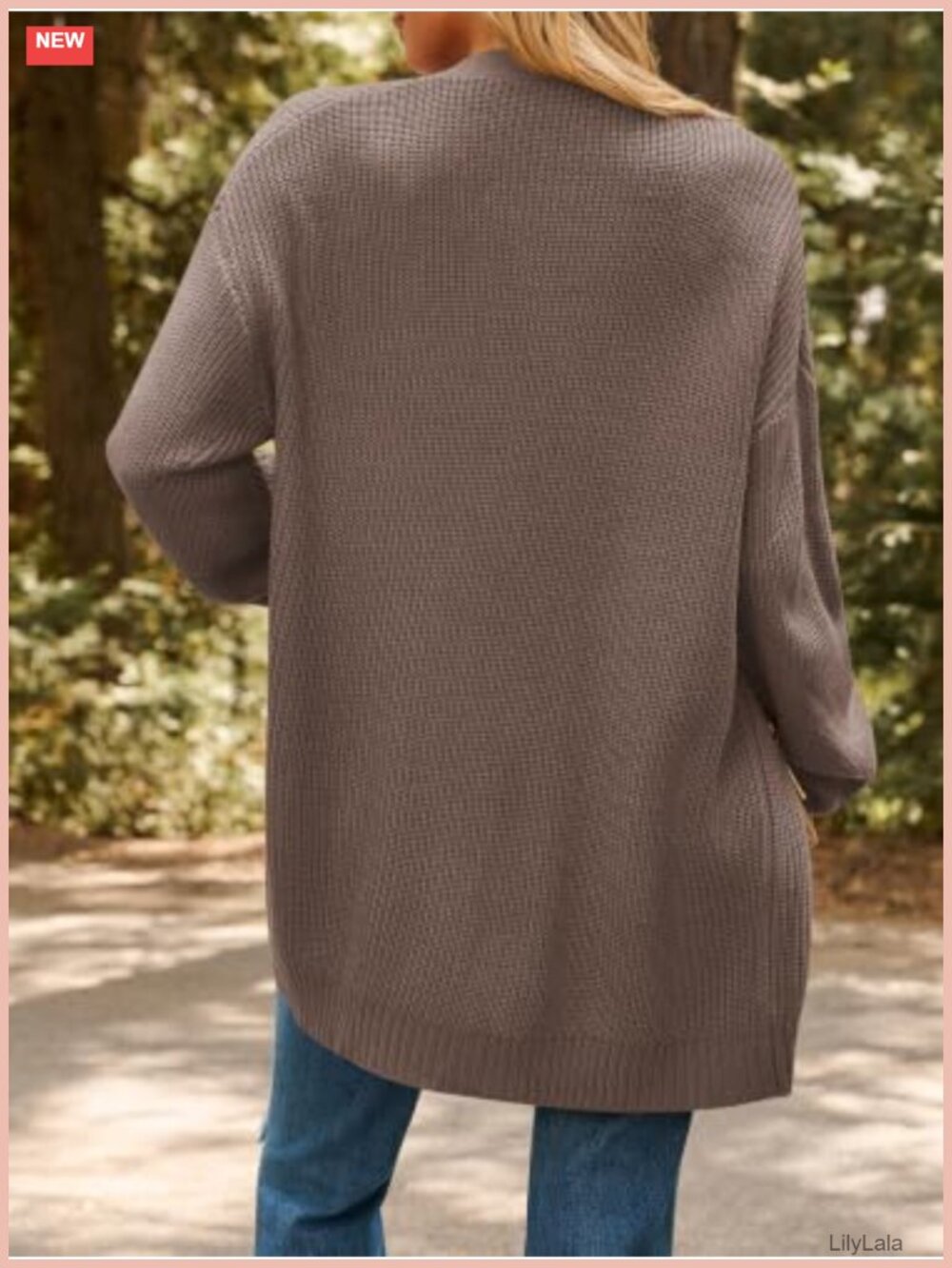 Oversized Knit Cardigan Sweater with Pockets - Picture 3 of 6